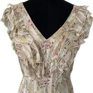 Anna Sui  for Anthropologie Floral Ruffle V-Neck Dress